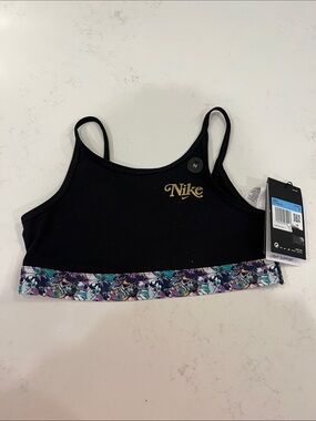 Nike Girls Black Sports Bralette with Multicolor Floral Band size medium
